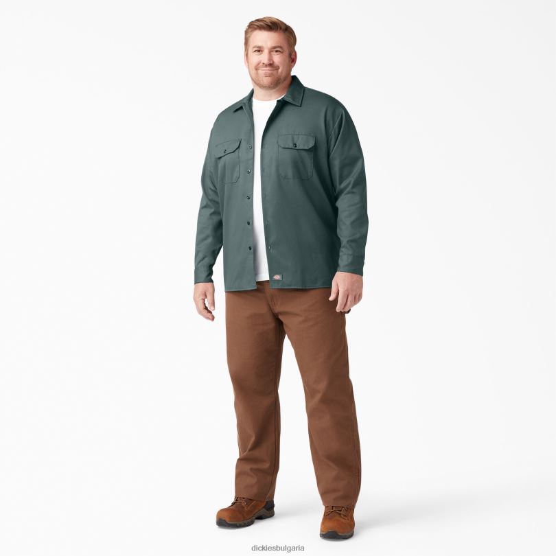 мъже Dickies работна риза с дълъг ръкав линкълн грийн (лн) работно облекло R2PH8564