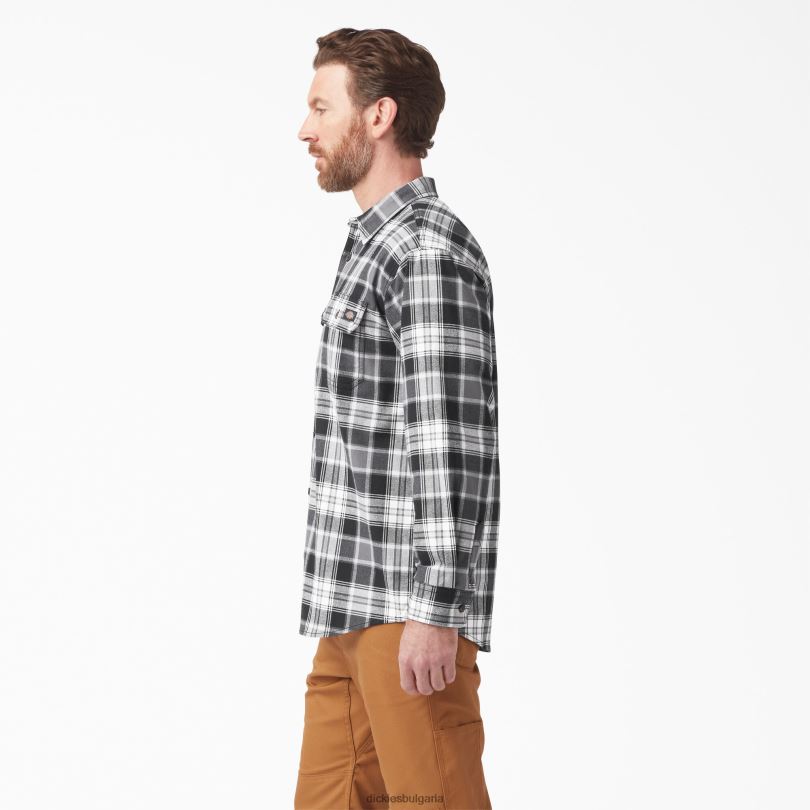 мъже Dickies гъвкава фланелена риза с дълъг ръкав въглен/черно каре (a2f) работно облекло R2PH8721
