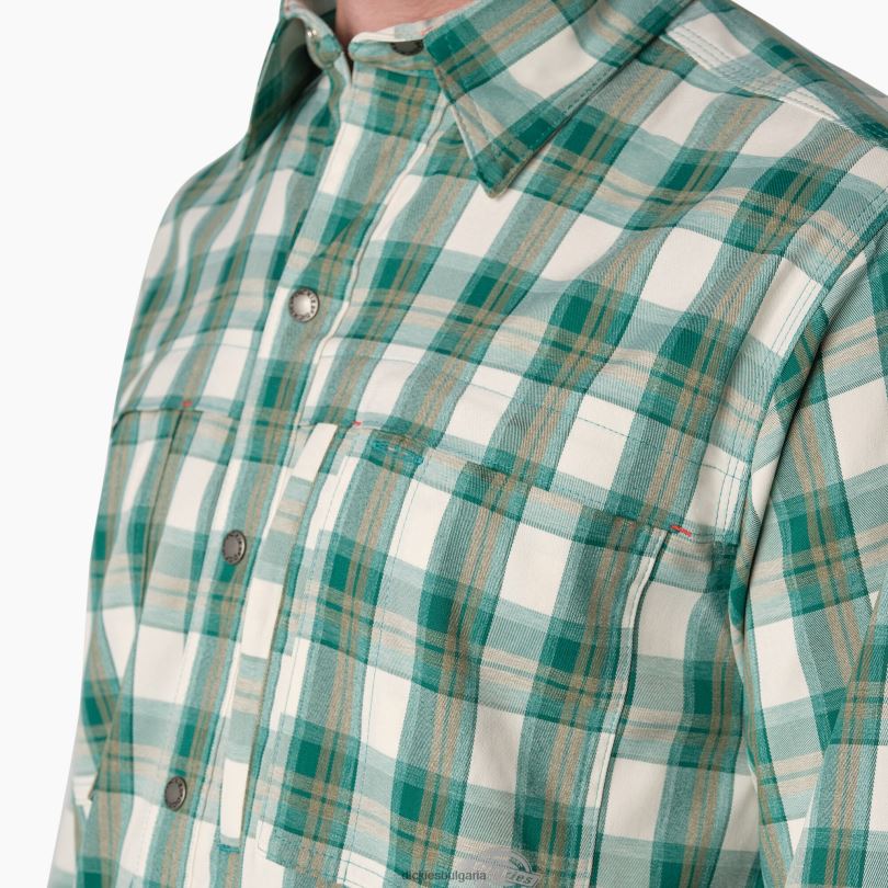 мъже Dickies охлаждаща работна риза с дълъг ръкав дълбоко езерно/мъхово каре (a2g) работно облекло R2PH8676