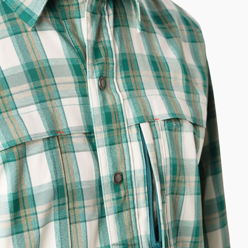 мъже Dickies охлаждаща работна риза с дълъг ръкав дълбоко езерно/мъхово каре (a2g) работно облекло R2PH8676