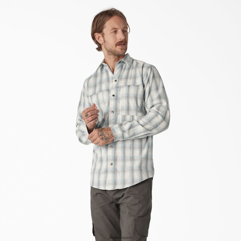 мъже Dickies охлаждаща работна риза с дълъг ръкав ясно синьо/опушено каре (b1h) работно облекло R2PH8677