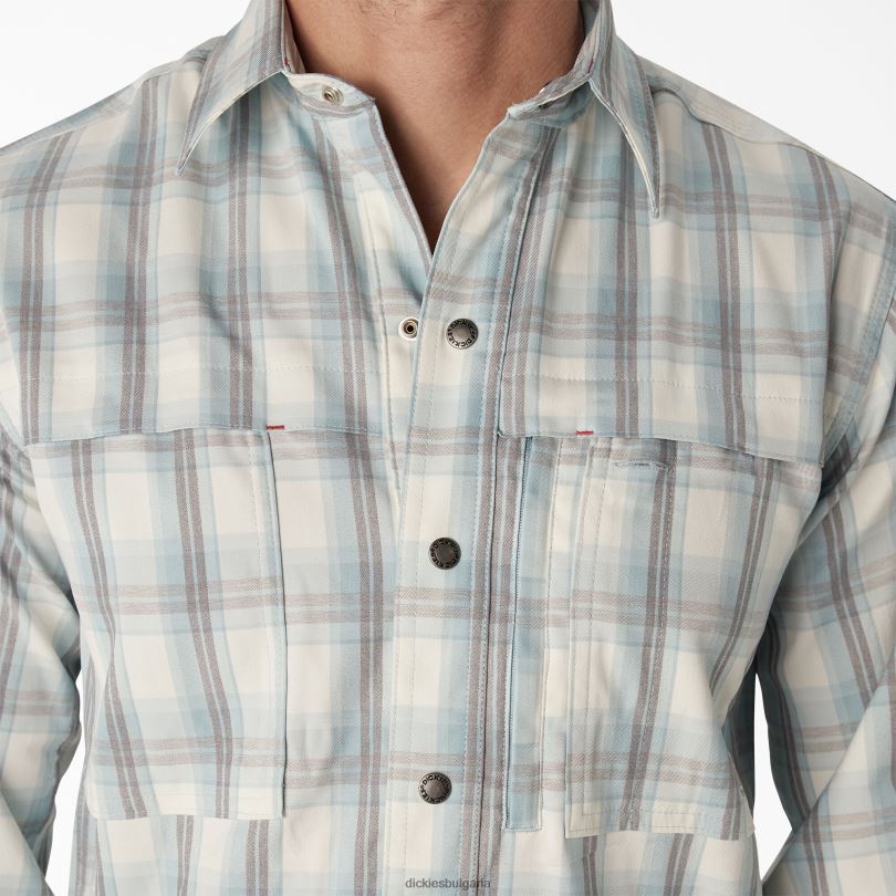 мъже Dickies охлаждаща работна риза с дълъг ръкав ясно синьо/опушено каре (b1h) работно облекло R2PH8677