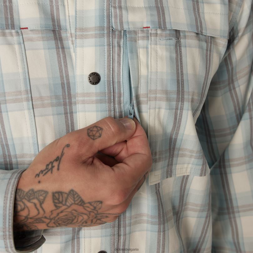 мъже Dickies охлаждаща работна риза с дълъг ръкав ясно синьо/опушено каре (b1h) работно облекло R2PH8677