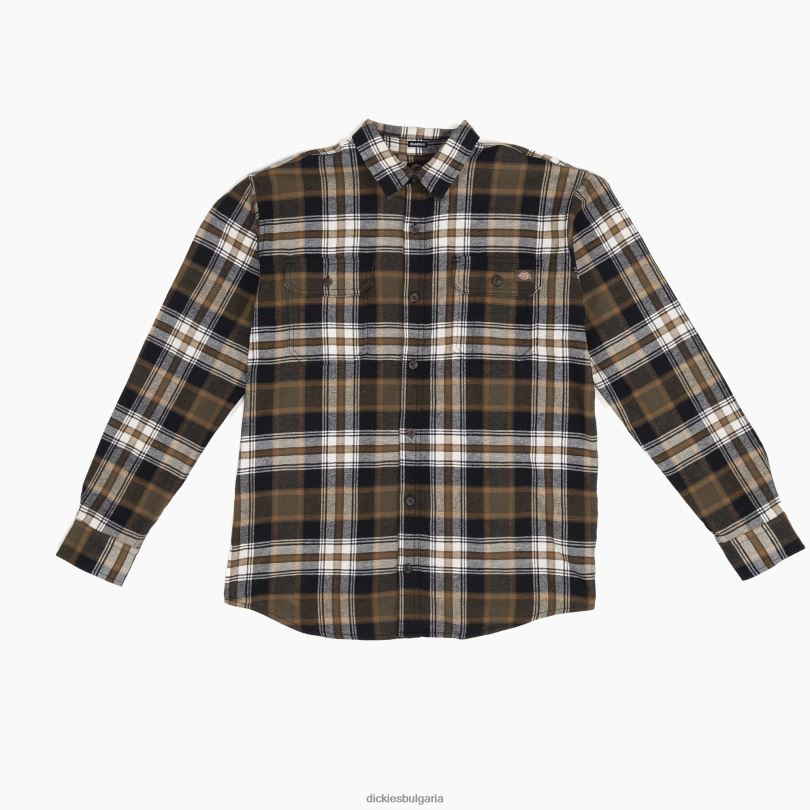 мъже Dickies гъвкава фланелена риза с дълъг ръкав тъмно маслинено/черно каре (b1k) работно облекло R2PH8722
