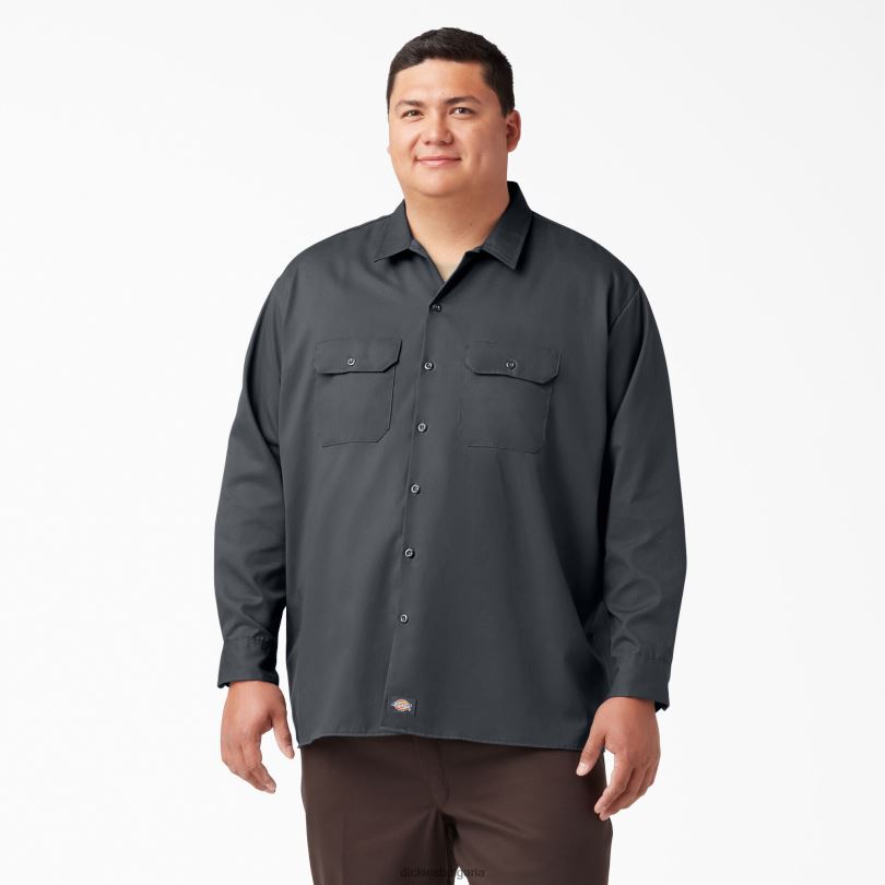 мъже Dickies работна риза с дълъг ръкав въглен сиво (ch) работно облекло R2PH8558