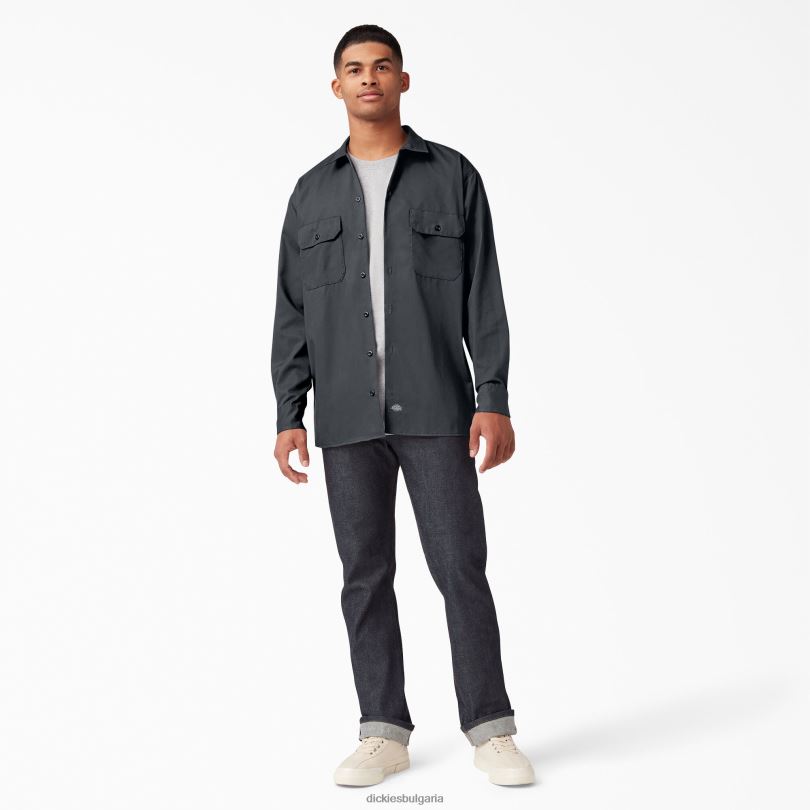 мъже Dickies работна риза с дълъг ръкав въглен сиво (ch) работно облекло R2PH8558