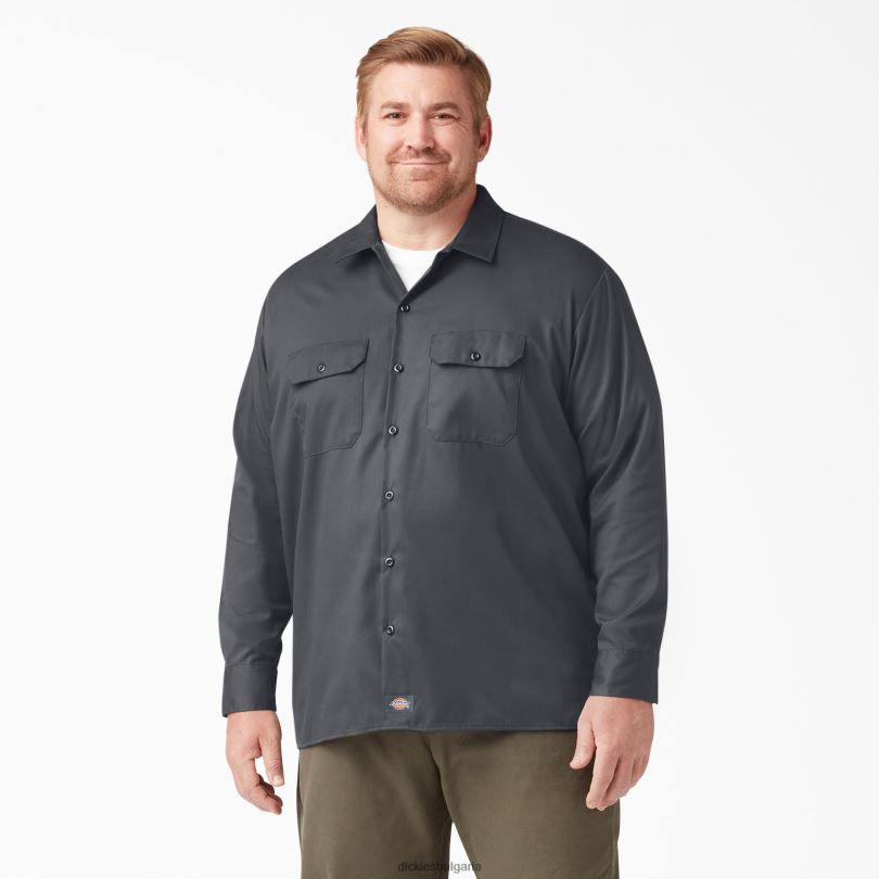 мъже Dickies спокойна работна риза с дълъг ръкав въглен сиво (ch) работно облекло R2PH8641