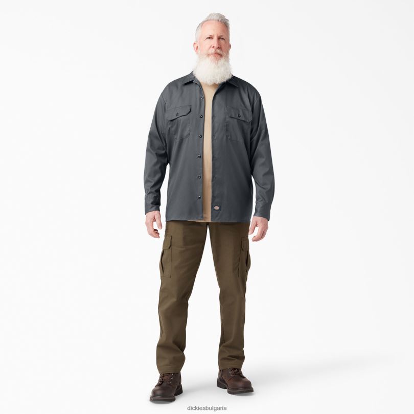 мъже Dickies спокойна работна риза с дълъг ръкав въглен сиво (ch) работно облекло R2PH8641