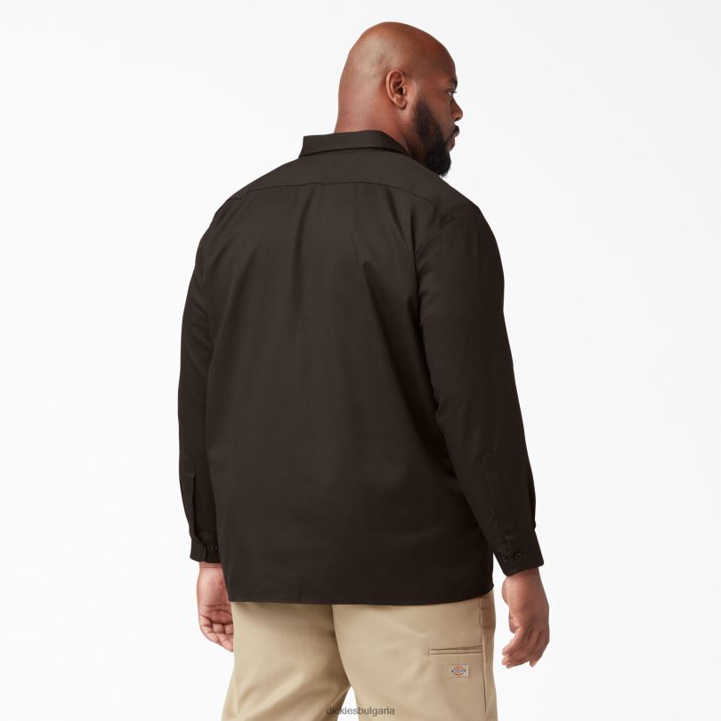 мъже Dickies работна риза с дълъг ръкав тъмно кафяво (db) работно облекло R2PH8559