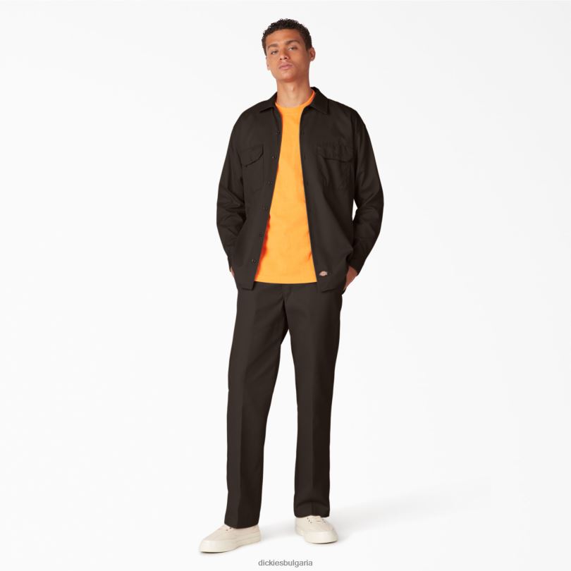 мъже Dickies работна риза с дълъг ръкав тъмно кафяво (db) работно облекло R2PH8559