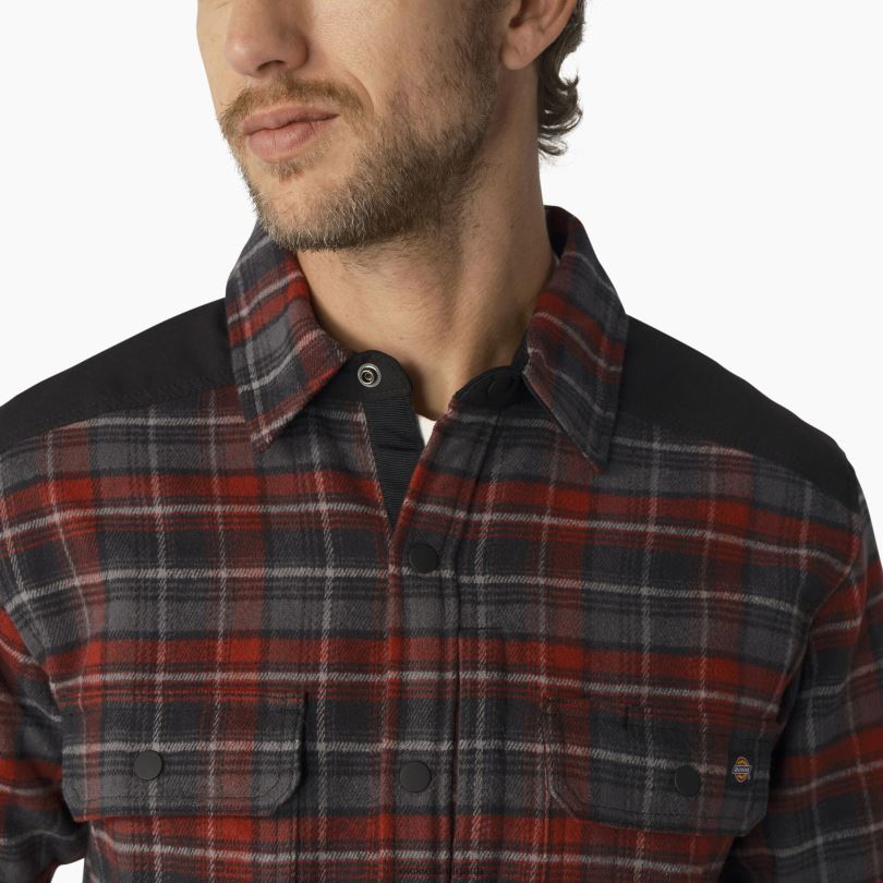мъже Dickies тежка мускулеста фланелена риза бордо каре (g2y) работно облекло R2PH8952