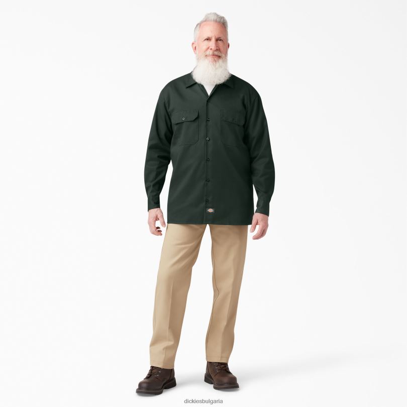 мъже Dickies работна риза с дълъг ръкав ловджийско зелено (gh) работно облекло R2PH8562