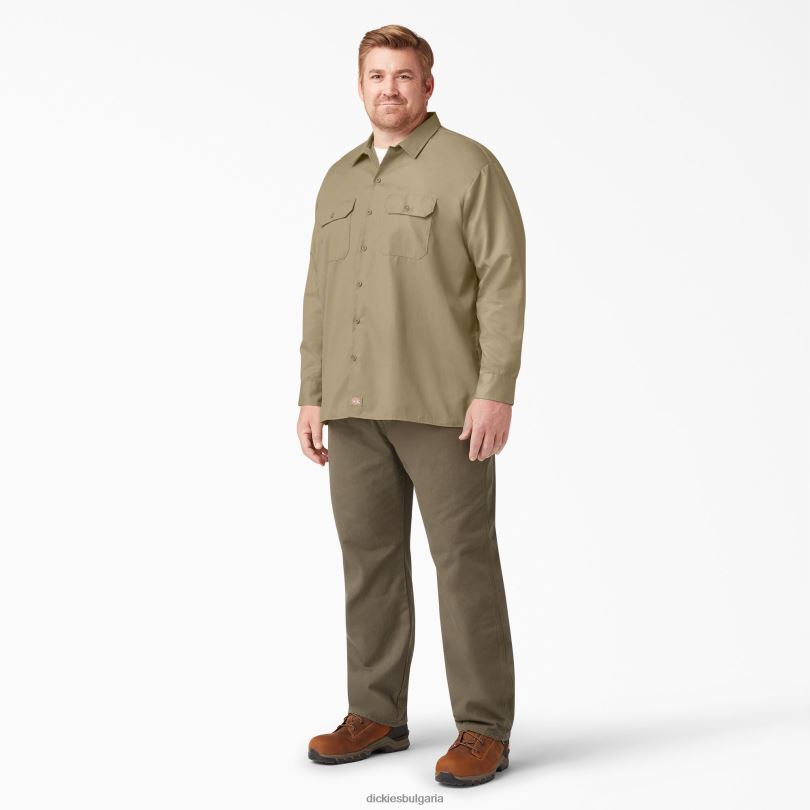 мъже Dickies работна риза с дълъг ръкав каки (kh) работно облекло R2PH8563