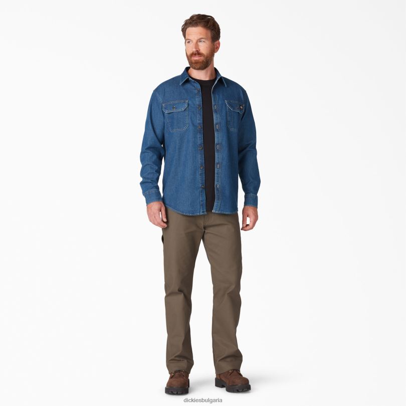 мъже Dickies гъвкава дънкова риза с дълъг ръкав средно пране на деним (mw2) работно облекло R2PH8728