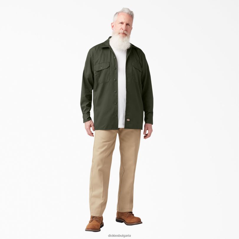 мъже Dickies работна риза с дълъг ръкав маслинено зелено (og) работно облекло R2PH8566