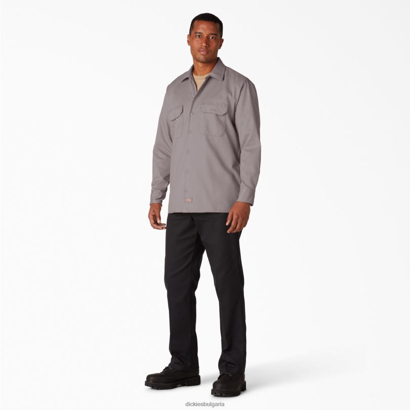 мъже Dickies работна риза с дълъг ръкав сребро (sv) работно облекло R2PH8567