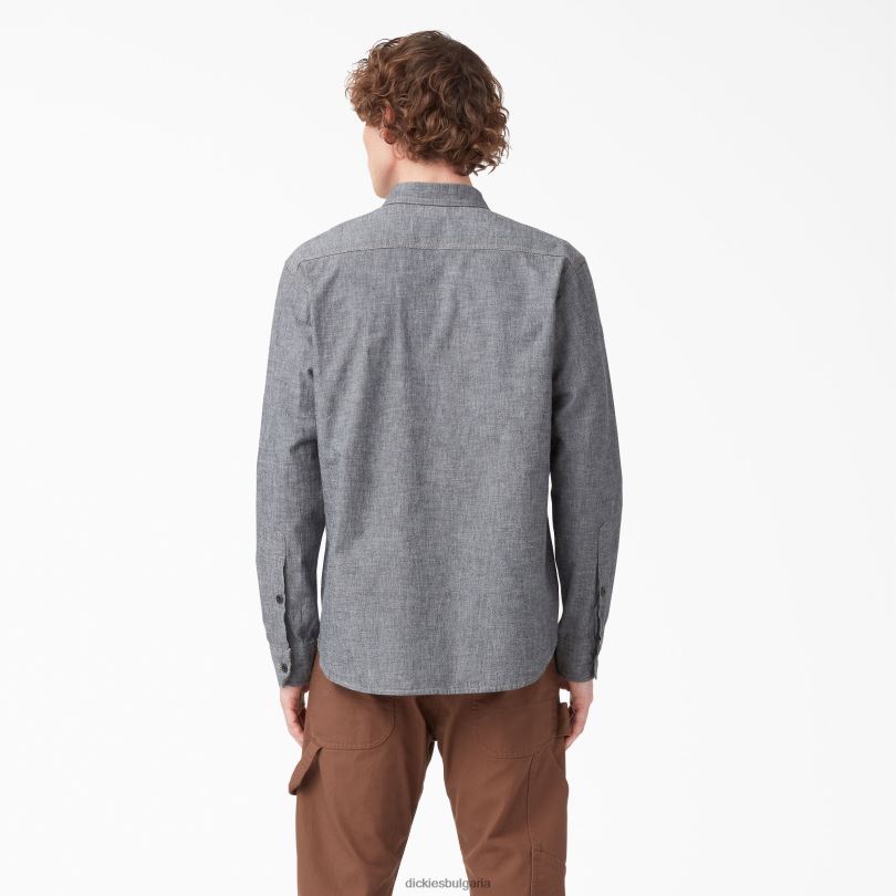 мъже Dickies Работна риза с дълъг ръкав от 1922 г изплакнато черно (rbk) работно облекло R2PH8916