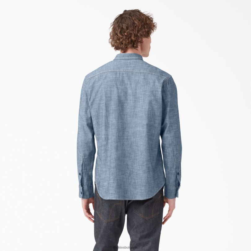 мъже Dickies Работна риза с дълъг ръкав от 1922 г изплакнато синьо шамбре (rblc) работно облекло R2PH8917