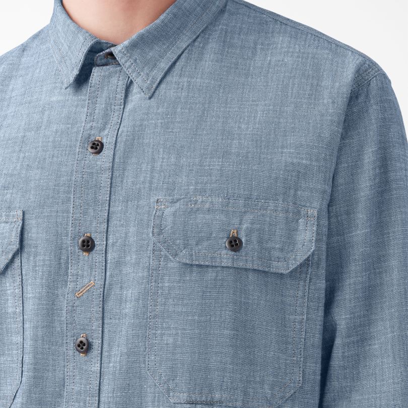мъже Dickies Работна риза с дълъг ръкав от 1922 г изплакнато синьо шамбре (rblc) работно облекло R2PH8917