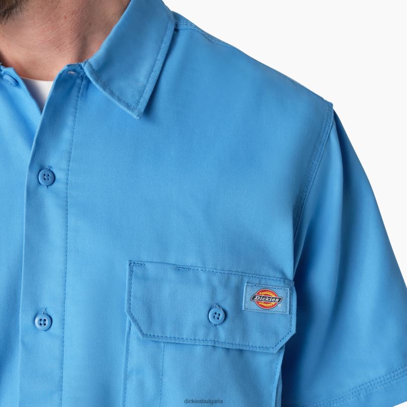 мъже Dickies работна риза с къс ръкав Madras лазурно синьо (ab2) работно облекло R2PH8760