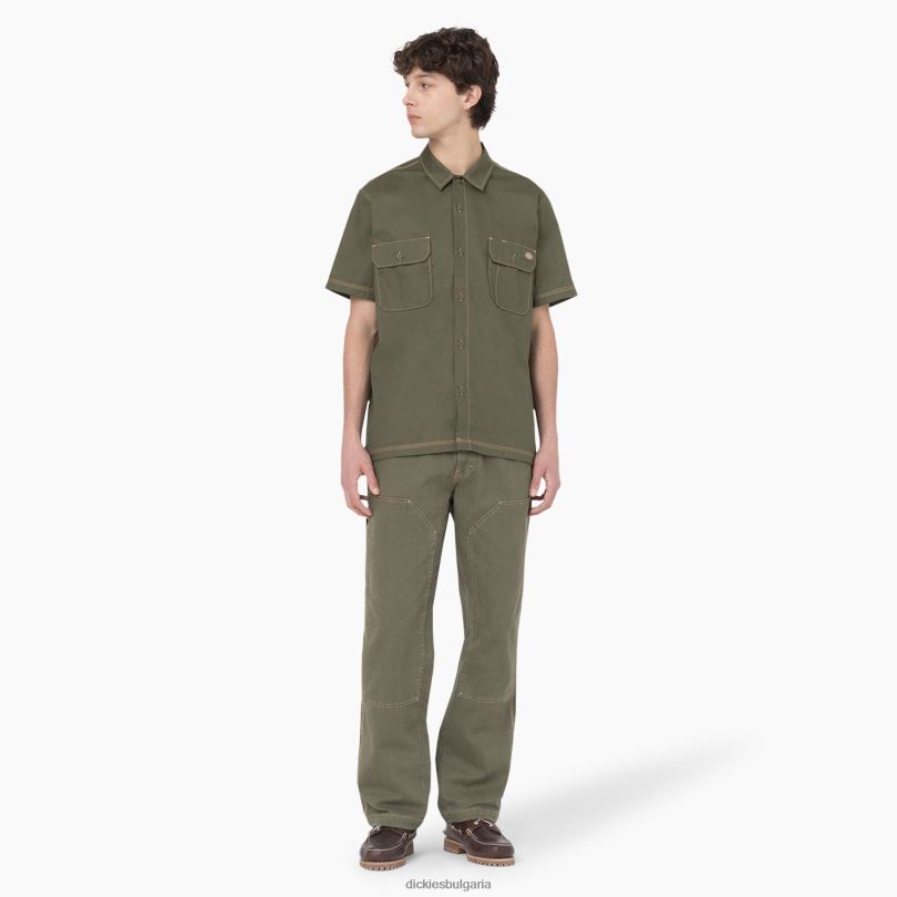 мъже Dickies работна риза с къс ръкав Madras военен зелен/самороден бод (mgn) работно облекло R2PH8761