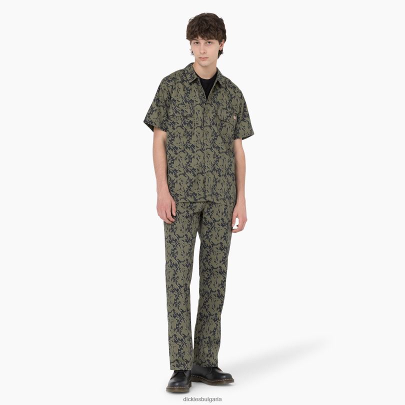 мъже Dickies работна риза с къс ръкав drewsey camo камуфлаж с военен зелен бъг (mpe) работно облекло R2PH8922