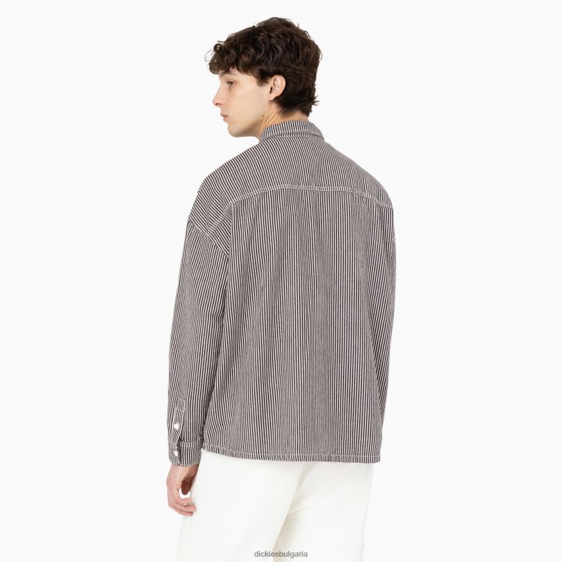 мъже Dickies работна риза с дълъг ръкав на хикори райе екрю/кафяво (eub) работно облекло R2PH8777