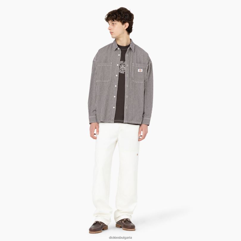 мъже Dickies работна риза с дълъг ръкав на хикори райе екрю/кафяво (eub) работно облекло R2PH8777