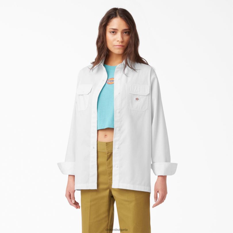 Жени Dickies спокойна работна риза с дълъг ръкав бяло (wh) работно облекло R2PH82009