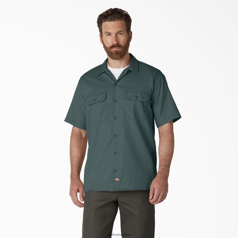 мъже Dickies работна риза с къс ръкав линкълн грийн (лн) работно облекло R2PH8496