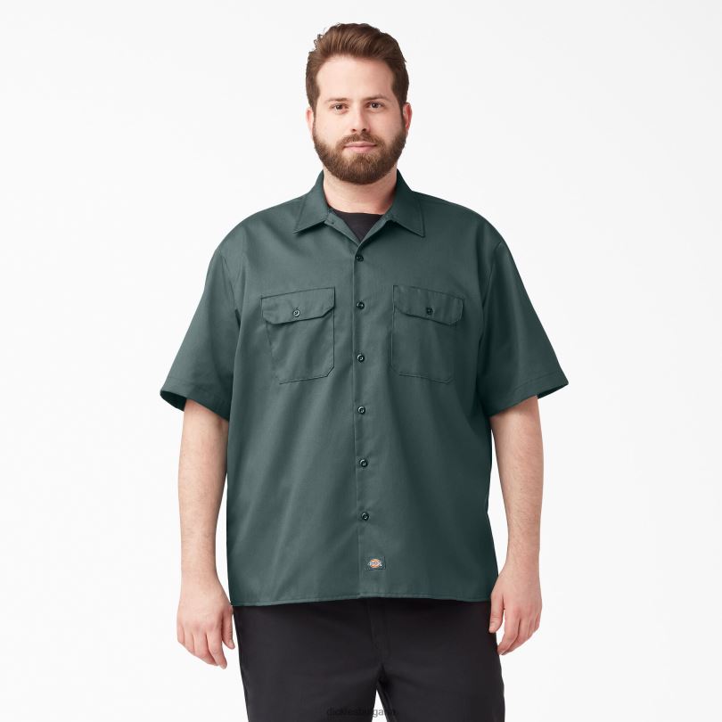 мъже Dickies работна риза с къс ръкав линкълн грийн (лн) работно облекло R2PH8496