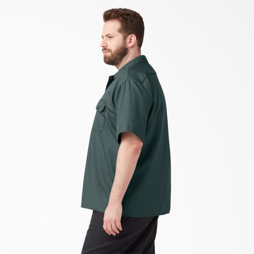 мъже Dickies работна риза с къс ръкав линкълн грийн (лн) работно облекло R2PH8496