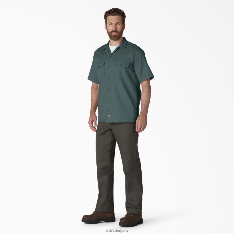 мъже Dickies работна риза с къс ръкав линкълн грийн (лн) работно облекло R2PH8496