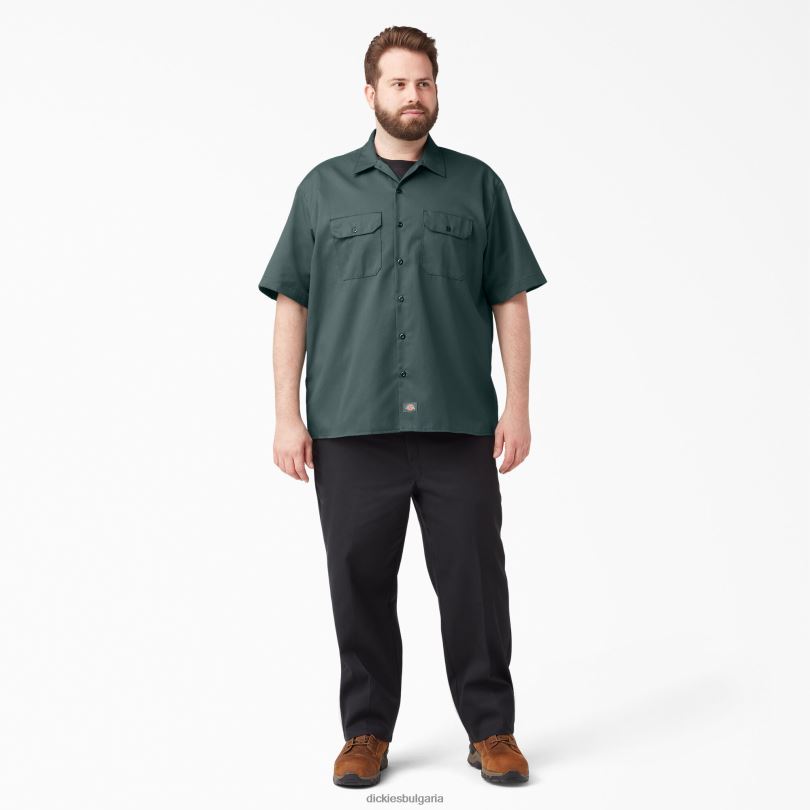 мъже Dickies работна риза с къс ръкав линкълн грийн (лн) работно облекло R2PH8496