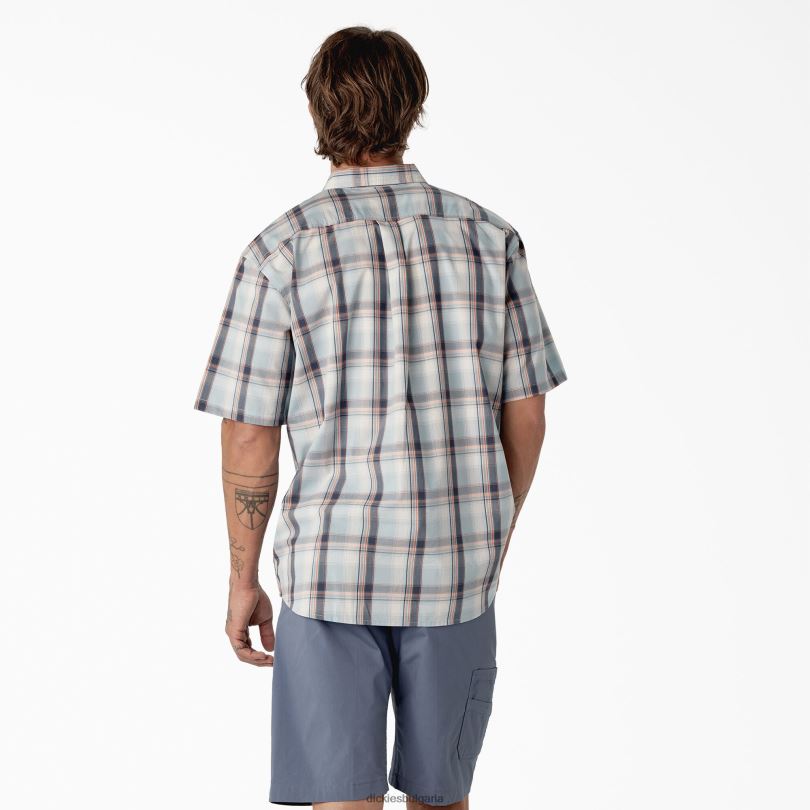 мъже Dickies тъкана риза с къс ръкав ясно синьо високо равнинно каре (a2t) работно облекло R2PH8624
