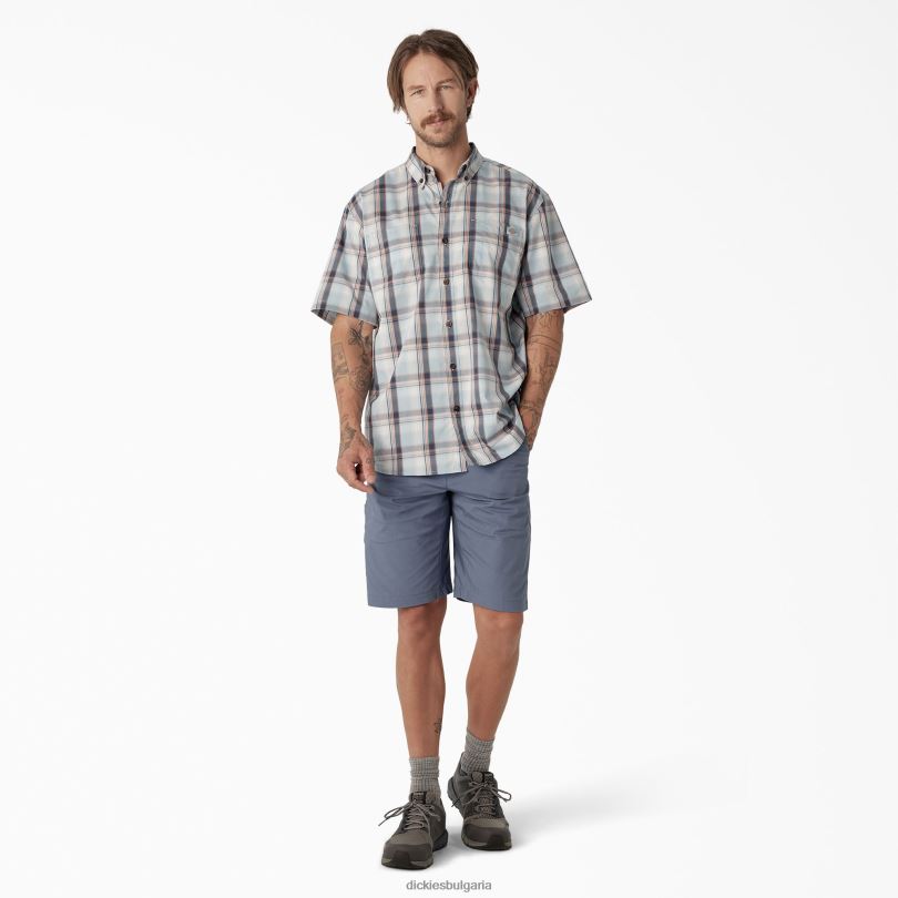 мъже Dickies тъкана риза с къс ръкав ясно синьо високо равнинно каре (a2t) работно облекло R2PH8624