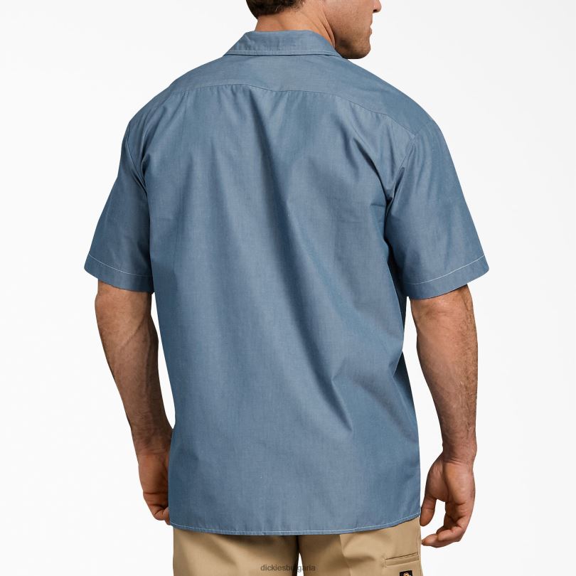 мъже Dickies спокойна риза с къс ръкав от шамбре синьо шамбре (bu) работно облекло R2PH8725