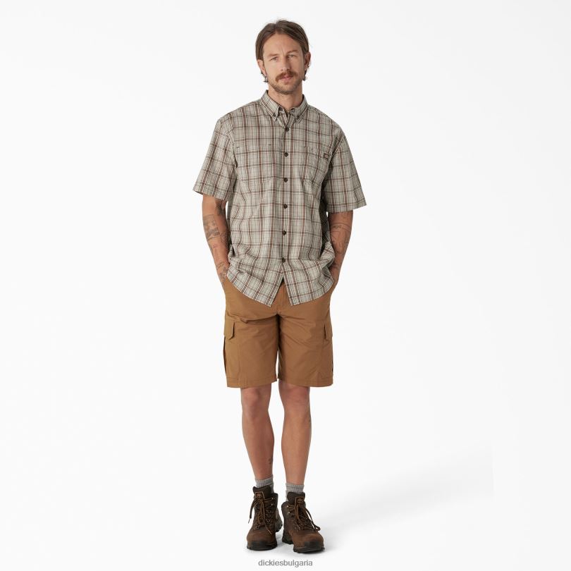 мъже Dickies тъкана риза с къс ръкав прерийно каре от мъх (c1g) работно облекло R2PH8626