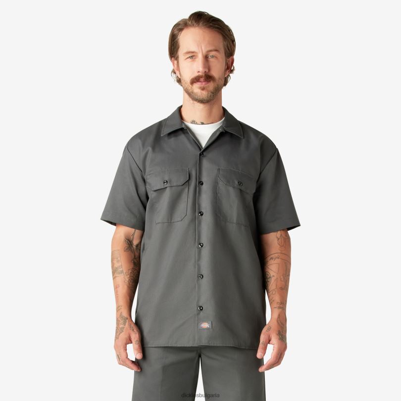 мъже Dickies работна риза с къс ръкав въглен сиво (ch) работно облекло R2PH8487