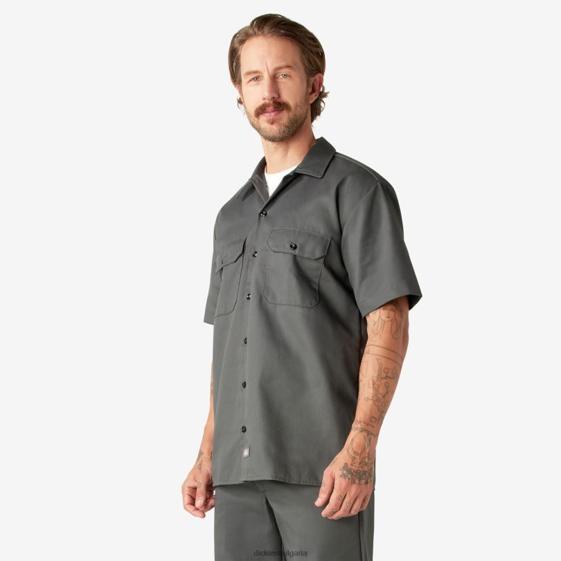 мъже Dickies работна риза с къс ръкав въглен сиво (ch) работно облекло R2PH8487