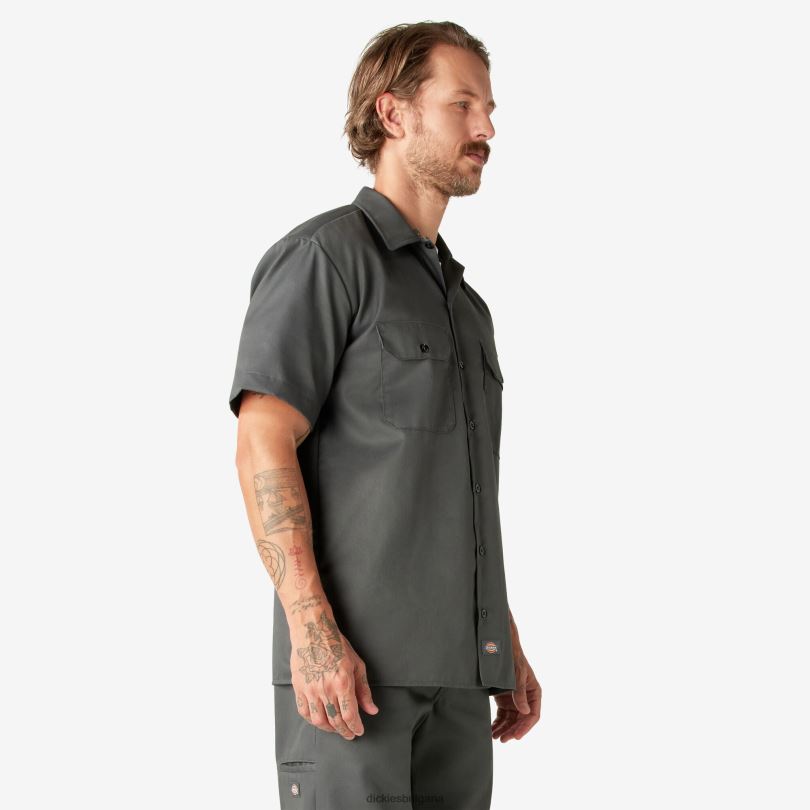 мъже Dickies работна риза с къс ръкав въглен сиво (ch) работно облекло R2PH8487