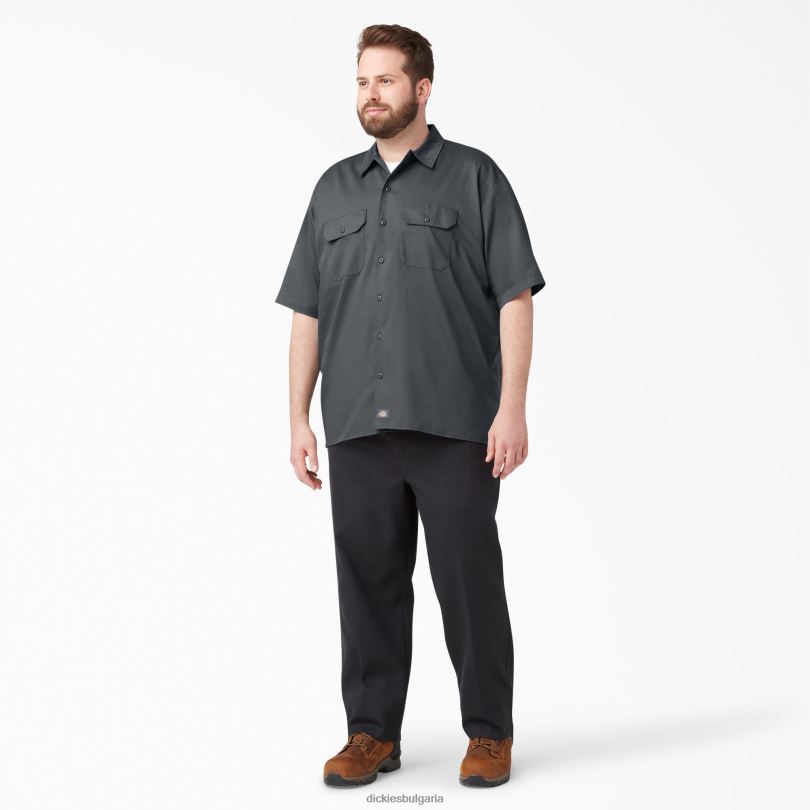мъже Dickies спокойна работна риза с къс ръкав въглен сиво (ch) работно облекло R2PH8597