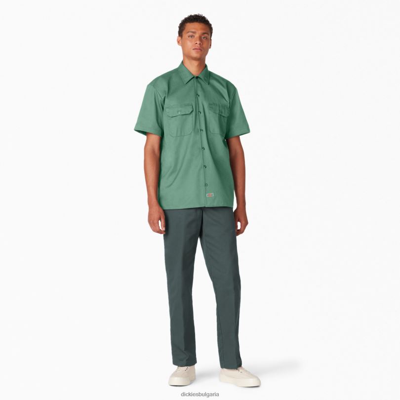 мъже Dickies работна риза с къс ръкав тъмен бръшлян (d2i) работно облекло R2PH8491