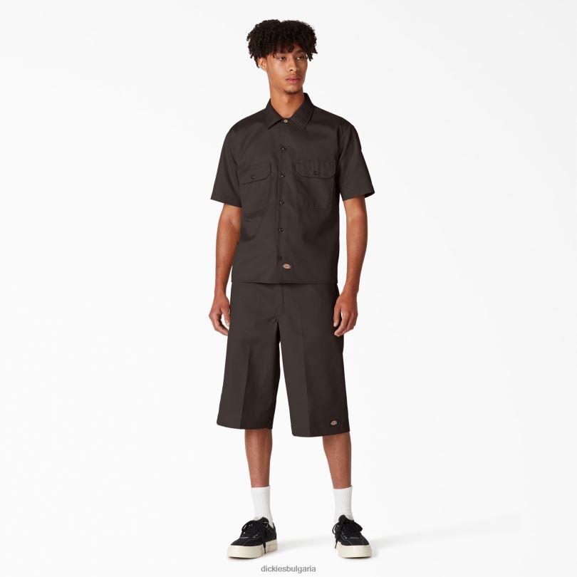 мъже Dickies работна риза с къс ръкав тъмно кафяво (db) работно облекло R2PH8488