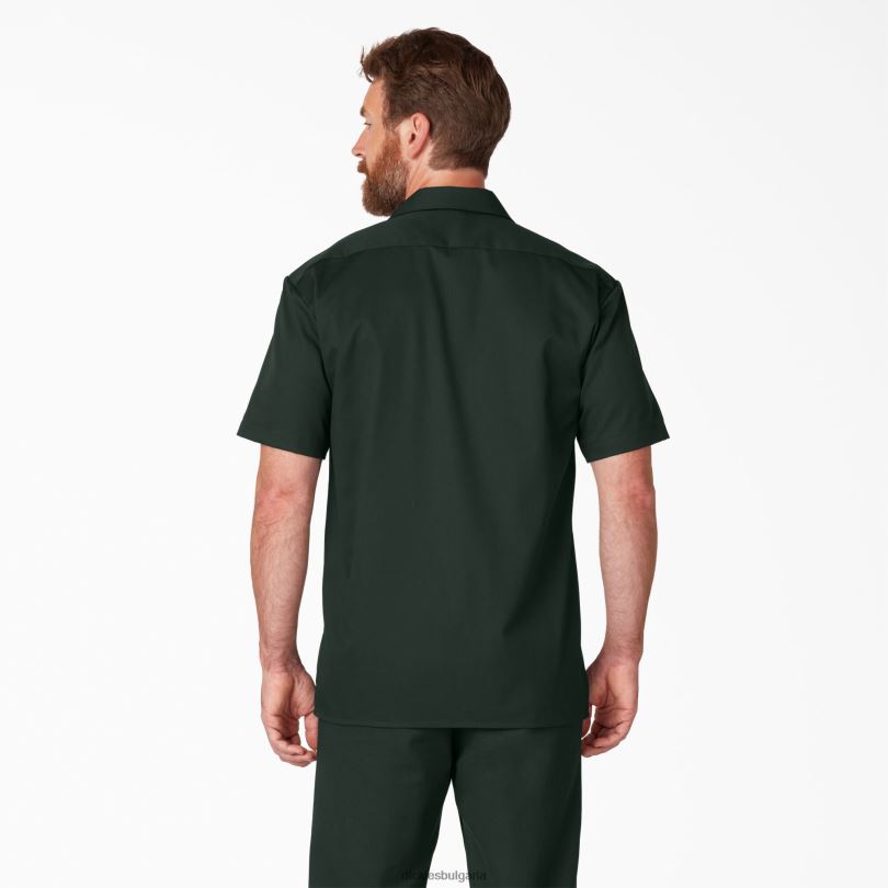 мъже Dickies работна риза с къс ръкав ловджийско зелено (gh) работно облекло R2PH8493