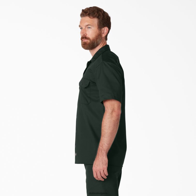 мъже Dickies работна риза с къс ръкав ловджийско зелено (gh) работно облекло R2PH8493