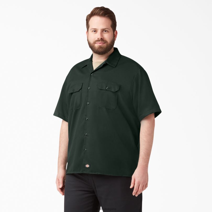 мъже Dickies работна риза с къс ръкав ловджийско зелено (gh) работно облекло R2PH8493