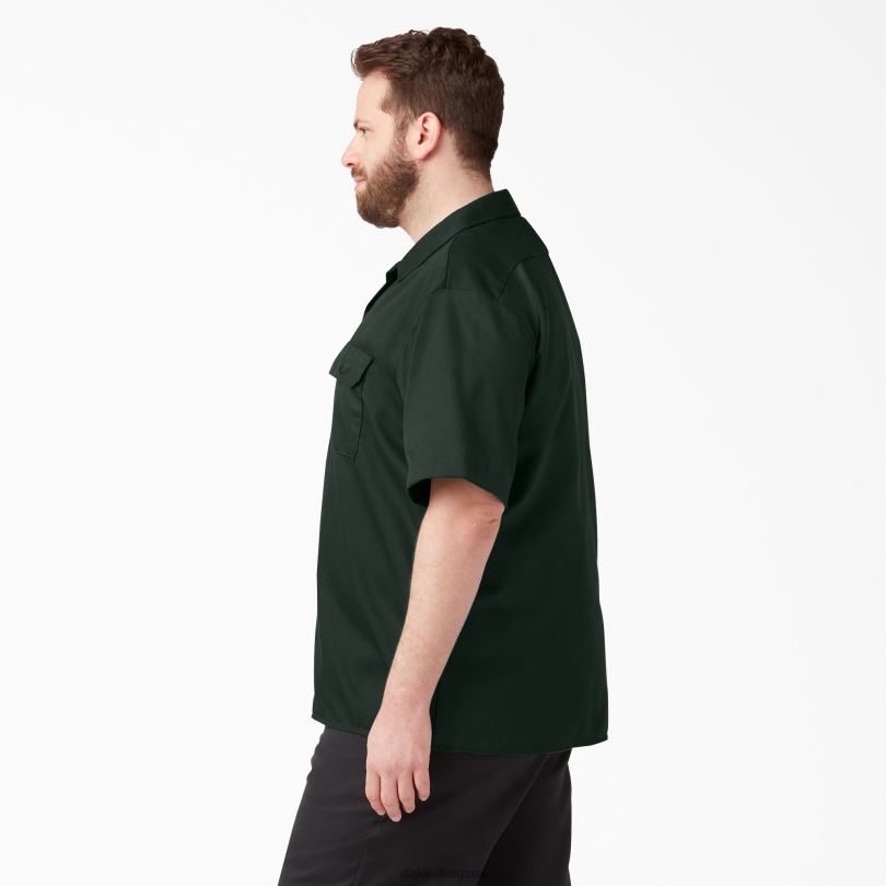 мъже Dickies работна риза с къс ръкав ловджийско зелено (gh) работно облекло R2PH8493