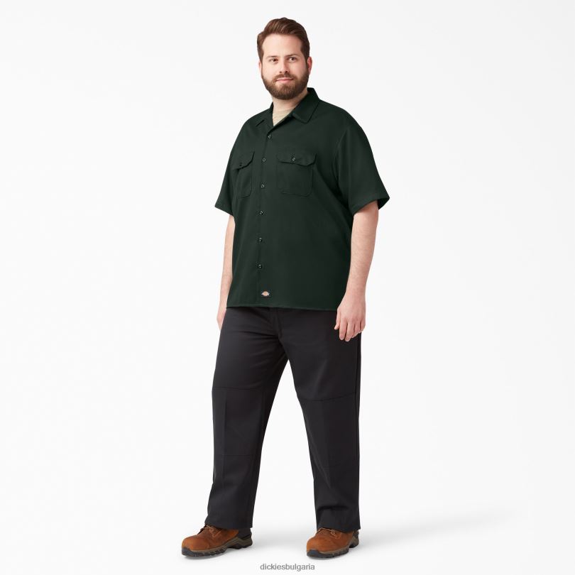 мъже Dickies работна риза с къс ръкав ловджийско зелено (gh) работно облекло R2PH8493