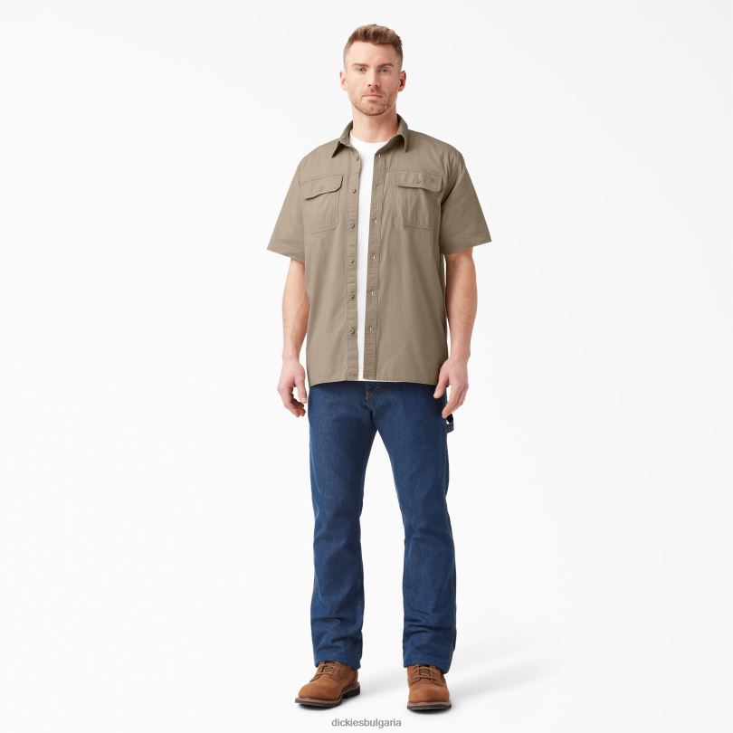 мъже Dickies рипстоп работна риза с къс ръкав промит пустинен пясък (rds) работно облекло R2PH8645